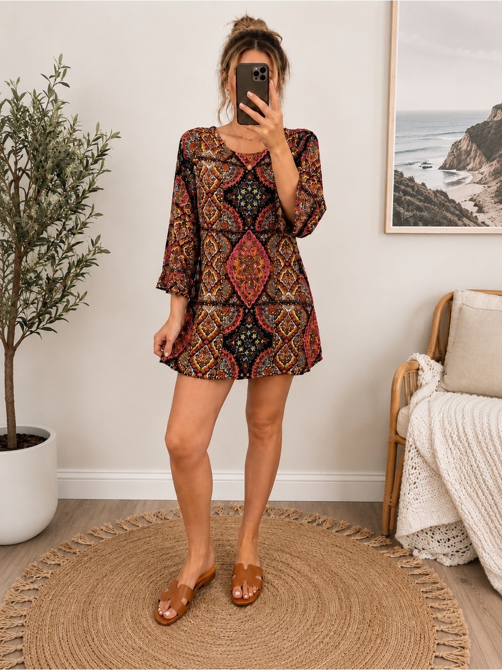 Billabong Coral Paisley Boho Mini Dress NWT Size Small